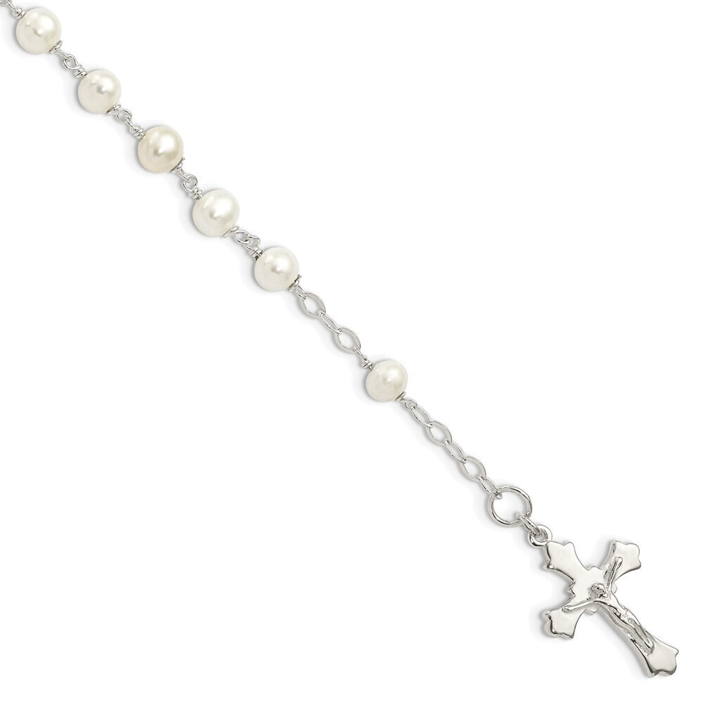 Kazi Luxury Sterling Silver and FW Cultured Pearl Rosary 8.5 inch Bracelet